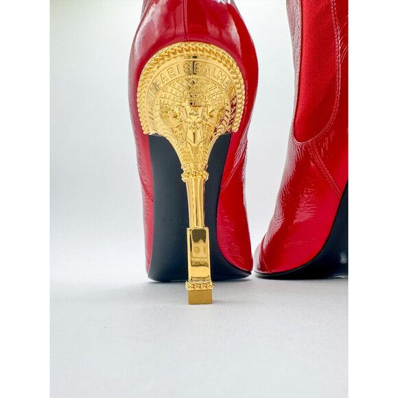 Balmain Moneta Engraved Heeled Red Ankle Boots - Picture 7 of 12